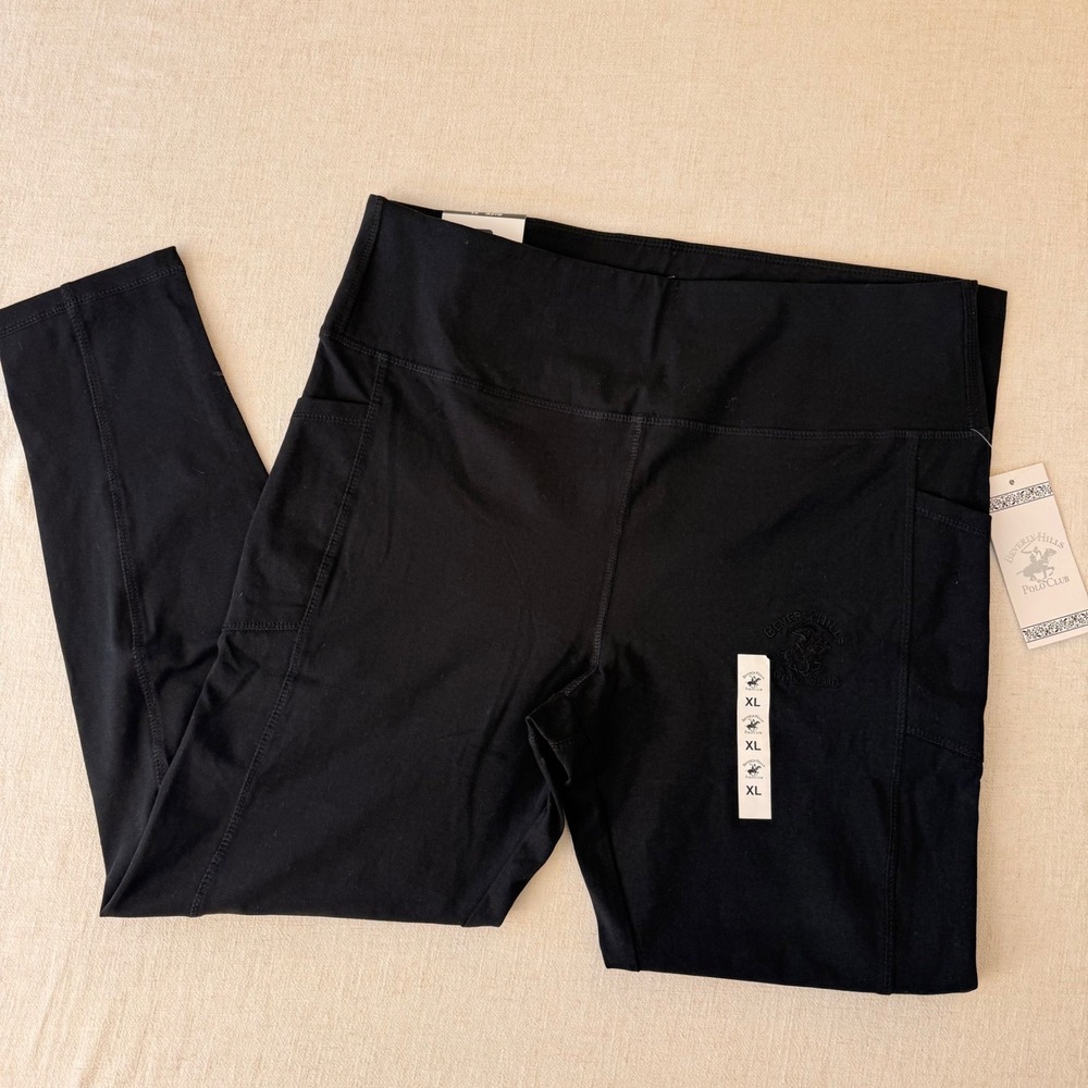 Beverly Hills Polo Club Womens XL‎ Black High Waisted Athletic Leggings Pockets